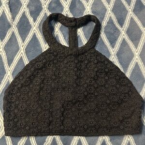 Double Zero Black Lace Halter Crop Top